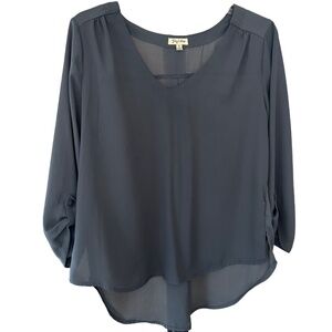 Lily White 3/4 Sleeve Lightweight V Neck Blouse Top